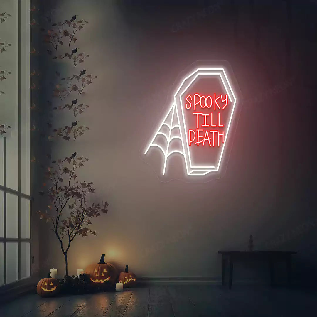 Spooky Till Death Coffin Neon Sign | Red