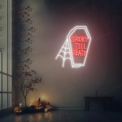 Spooky Till Death Coffin Neon Sign | Red