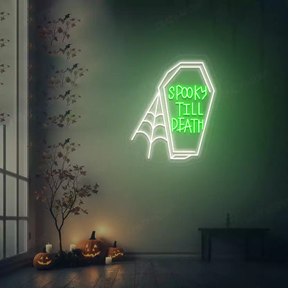 Spooky Till Death Coffin Neon Sign | Green