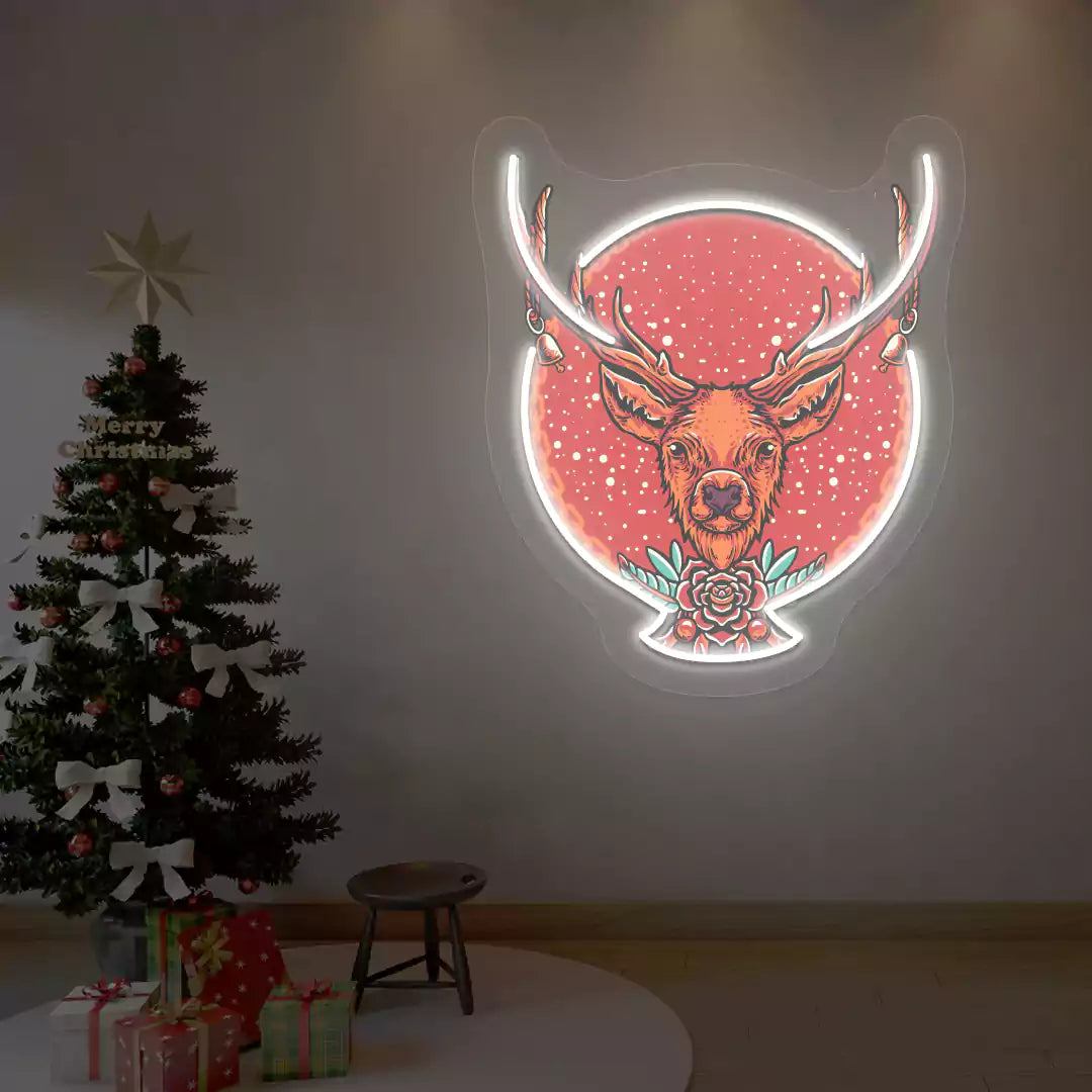 Majestic Stag Neon Artwork | White