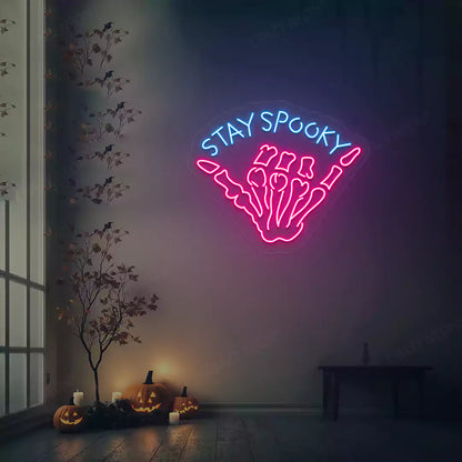 Stay Spooky Skeleton Hand Neon Sign | Pink