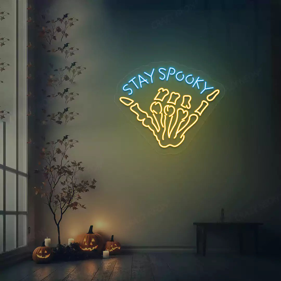 Stay Spooky Skeleton Hand Neon Sign | Yellow