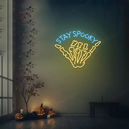 Stay Spooky Skeleton Hand Neon Sign | Yellow