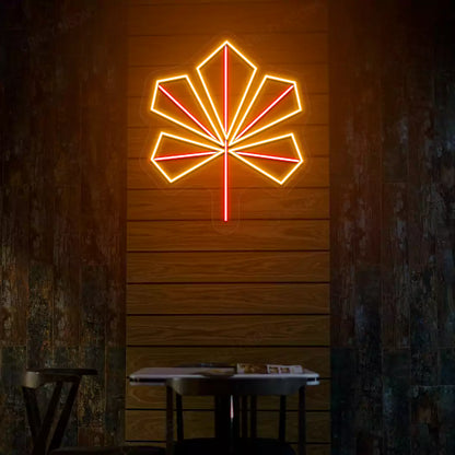 Geometric maple leaf neon sign in orange and red
