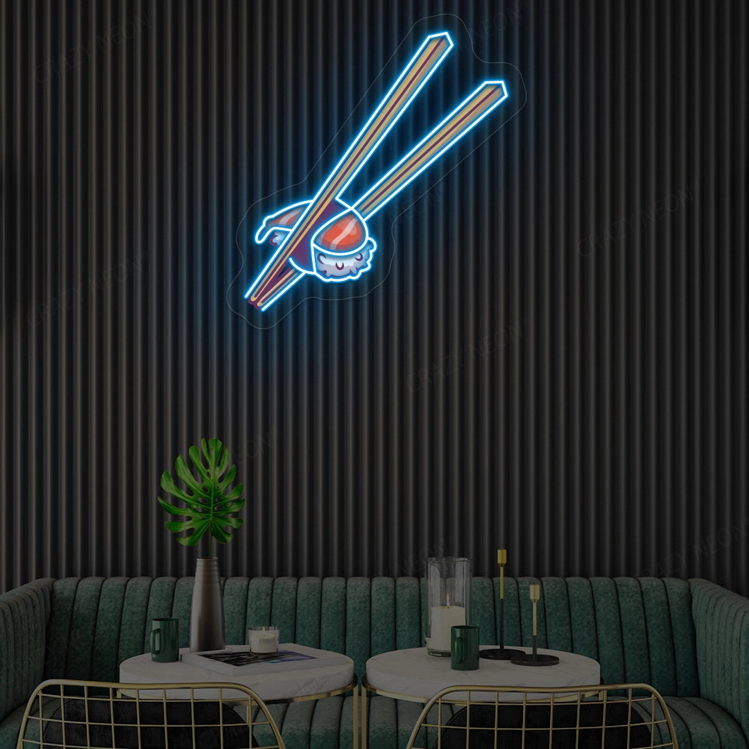 Sushi with Chopsticks Led Neon Artwork Sign | Iceblue 