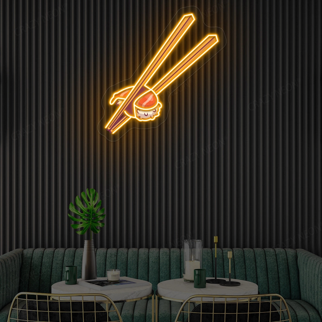 Sushi with Chopsticks Led Neon Artwork Sign | Orange 