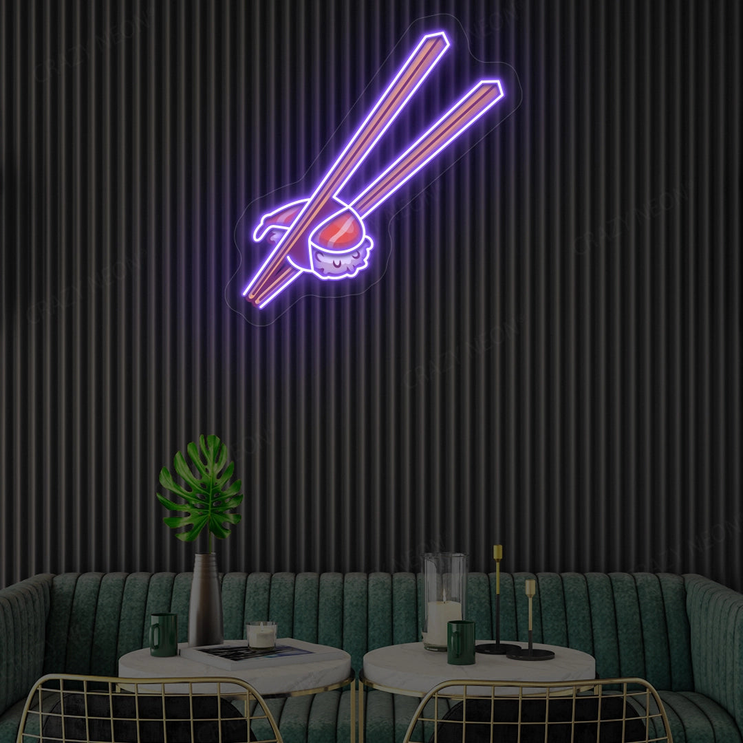 Sushi with Chopsticks Led Neon Artwork Sign | Purple 