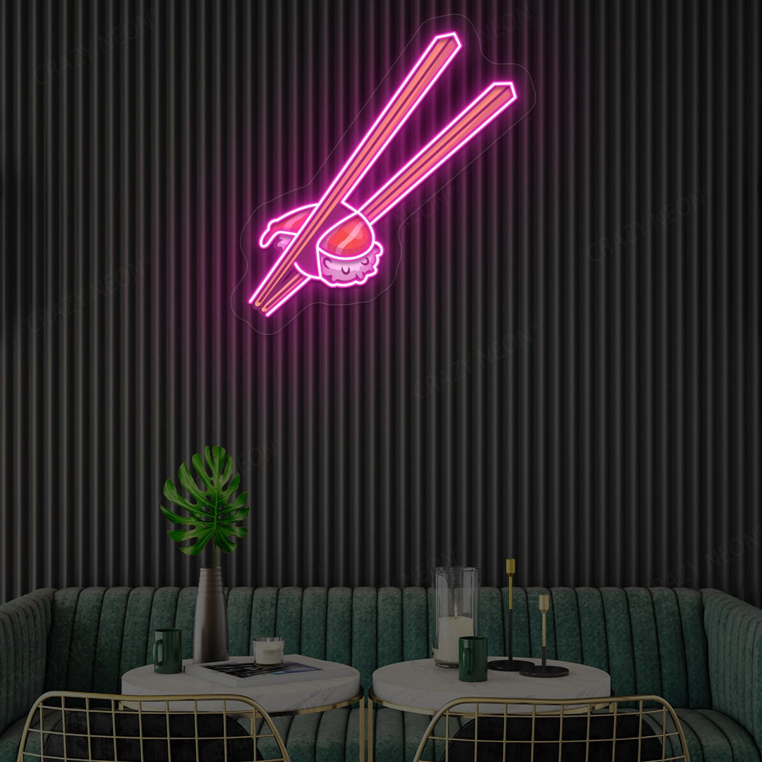 Sushi with Chopsticks Led Neon Artwork Sign | Pink 
