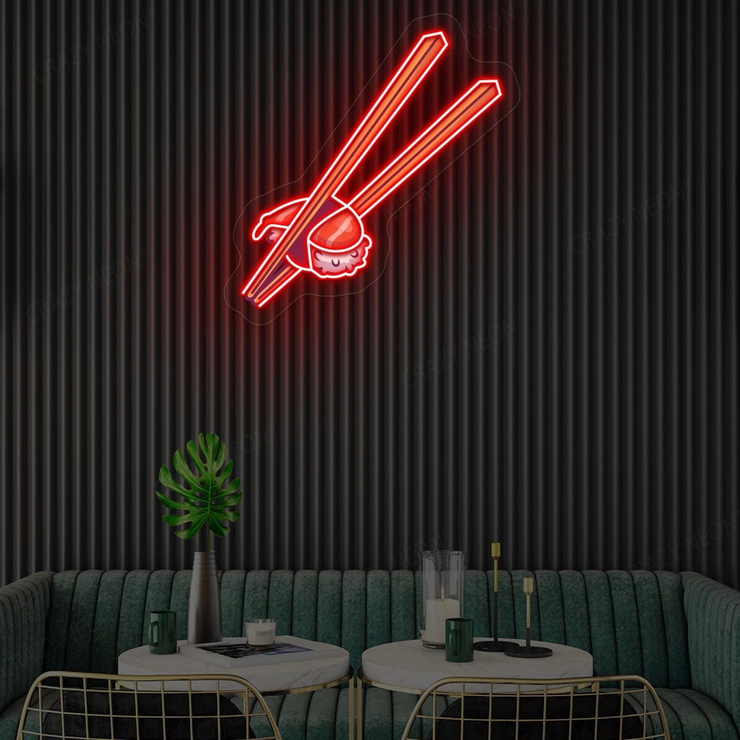 Sushi with Chopsticks Led Neon Artwork Sign | Red 