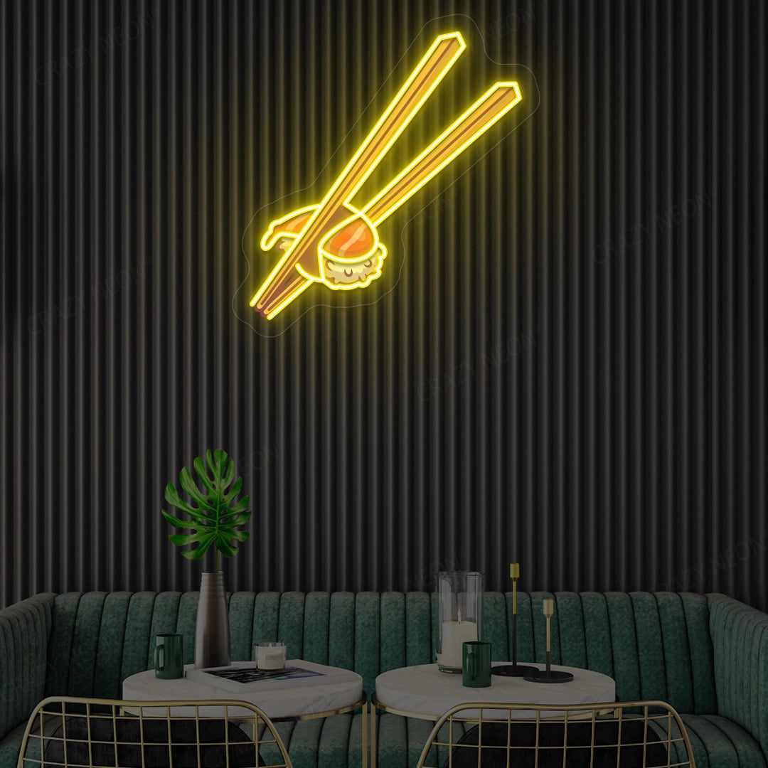 Sushi with Chopsticks Led Neon Artwork Sign | Yellow 
