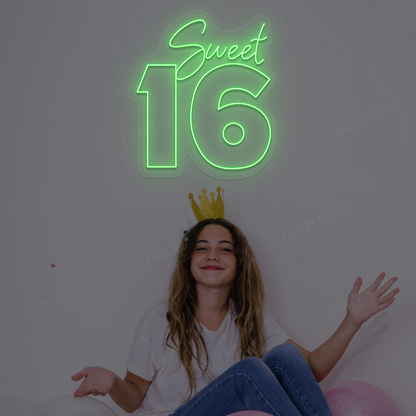 Sweet 16 LED Neon Sign | Green