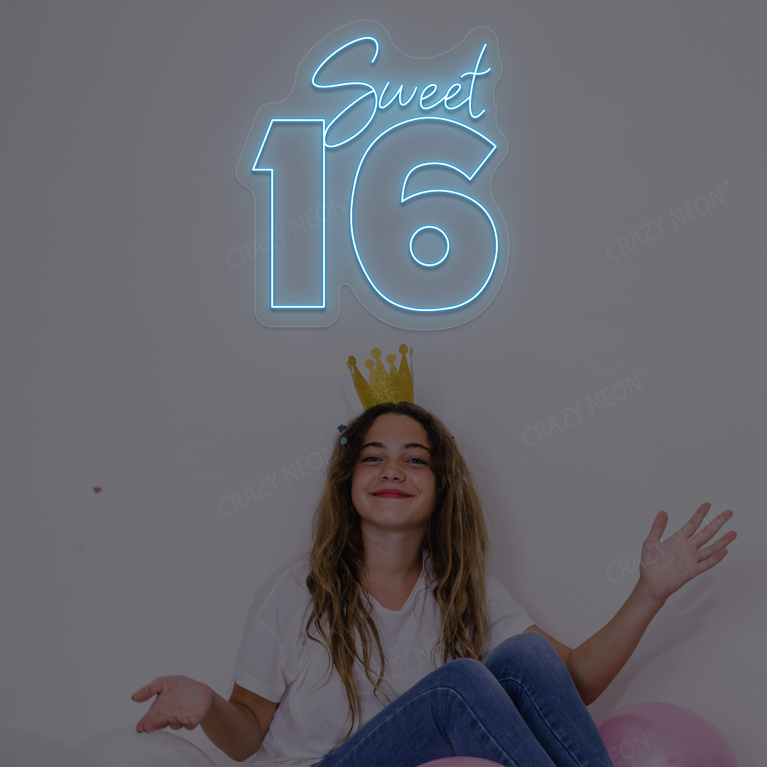 Sweet 16 LED Neon Sign | Iceblue