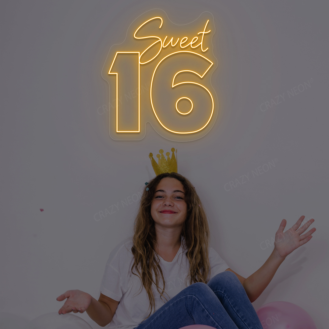 Sweet 16 LED Neon Sign | Orange