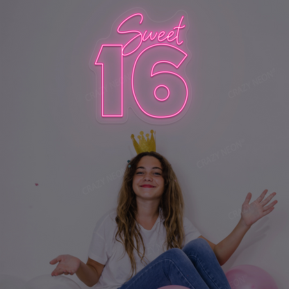 Sweet 16 LED Neon Sign | Pink