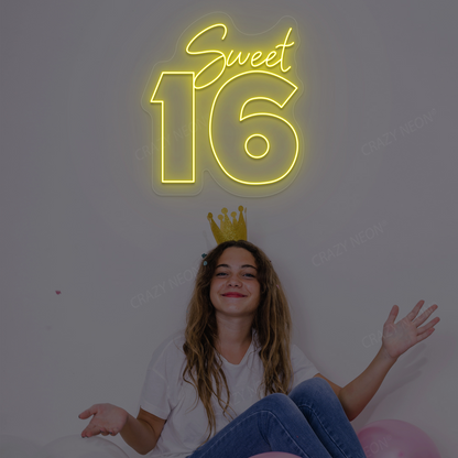 Sweet 16 LED Neon Sign | Yellow
