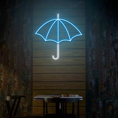 Umbrella neon sign in ice blue and white