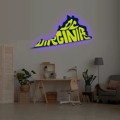 Virginia map backlit metal wall art vinyl print with RGB color changing LED backlight