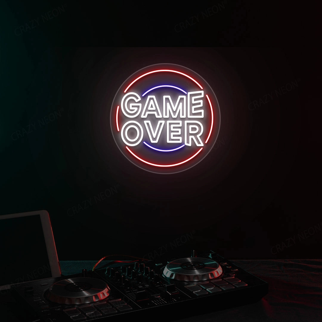 Cool Game Over Neon Sign | White