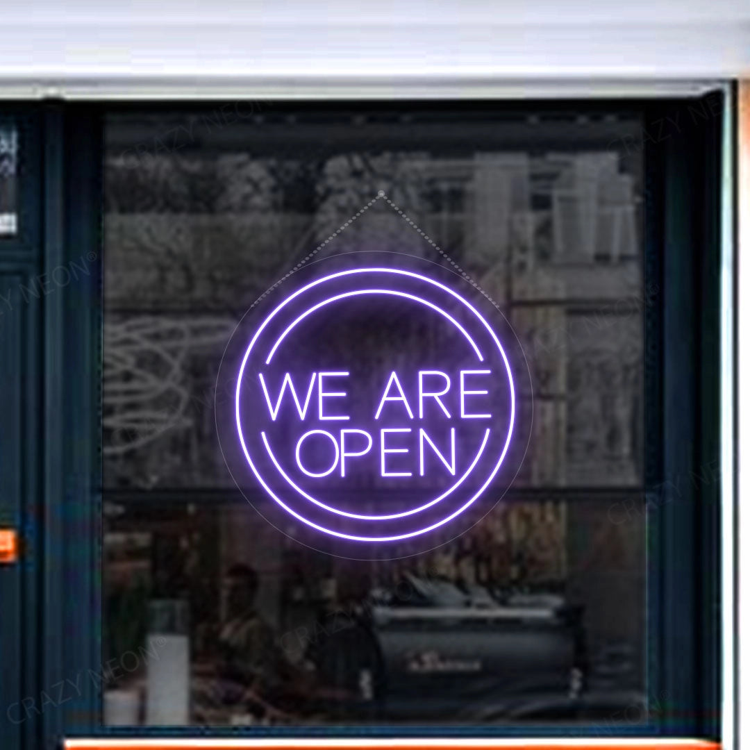 We Are Open Sign in Circle | Purple