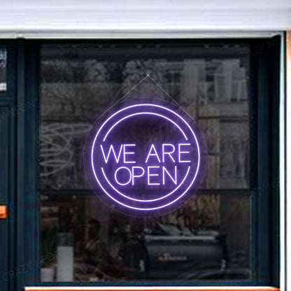 We Are Open Sign in Circle | Purple