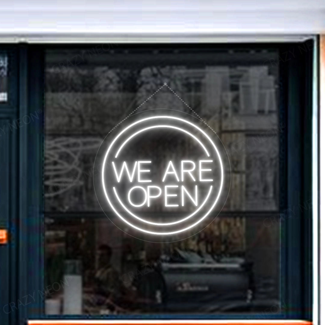 We Are Open Sign in Circle | White