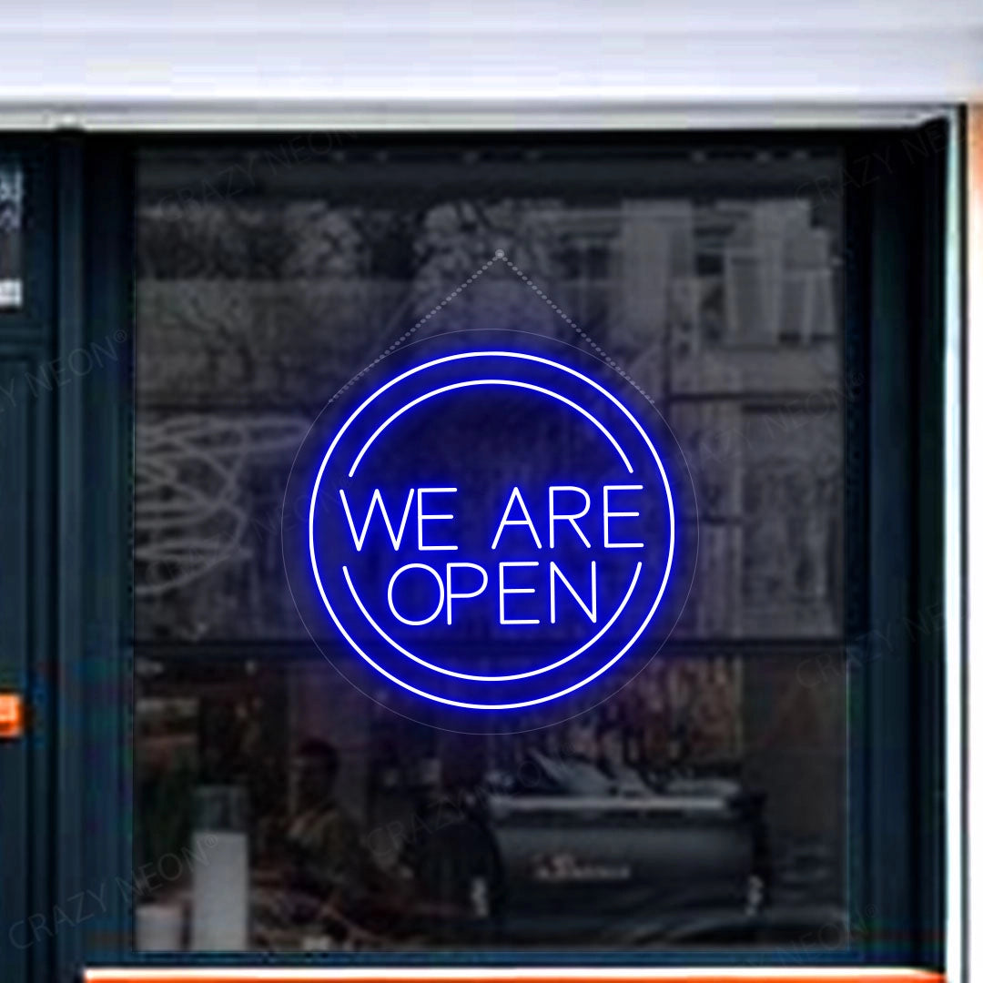 We Are Open Sign in Circle | blue