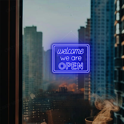 Welcome We are Open Sign | Blue