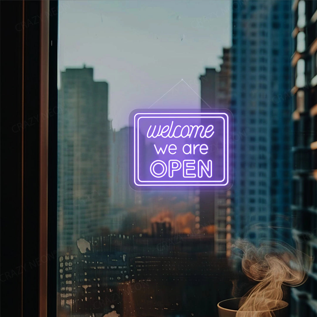 Welcome We are Open Sign | Purple