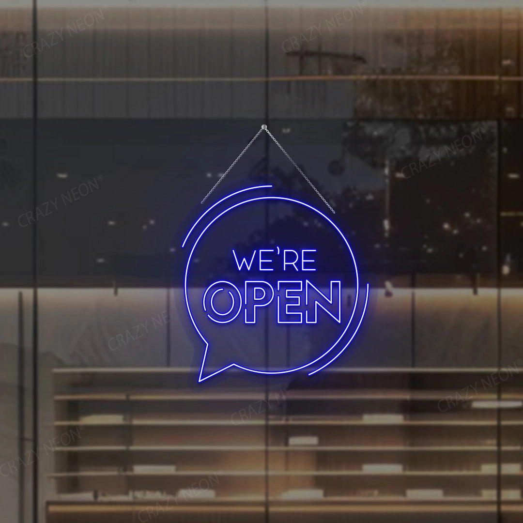 We're Open With Message Icon Sign | Blue