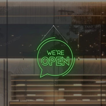 We're Open With Message Icon Sign | green