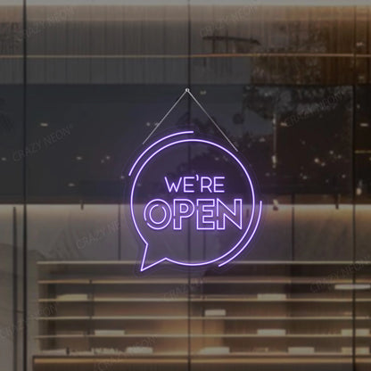 We're Open With Message Icon Sign | Purple