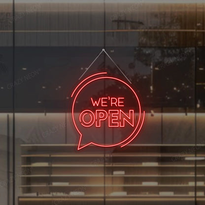 We're Open With Message Icon Sign | Red