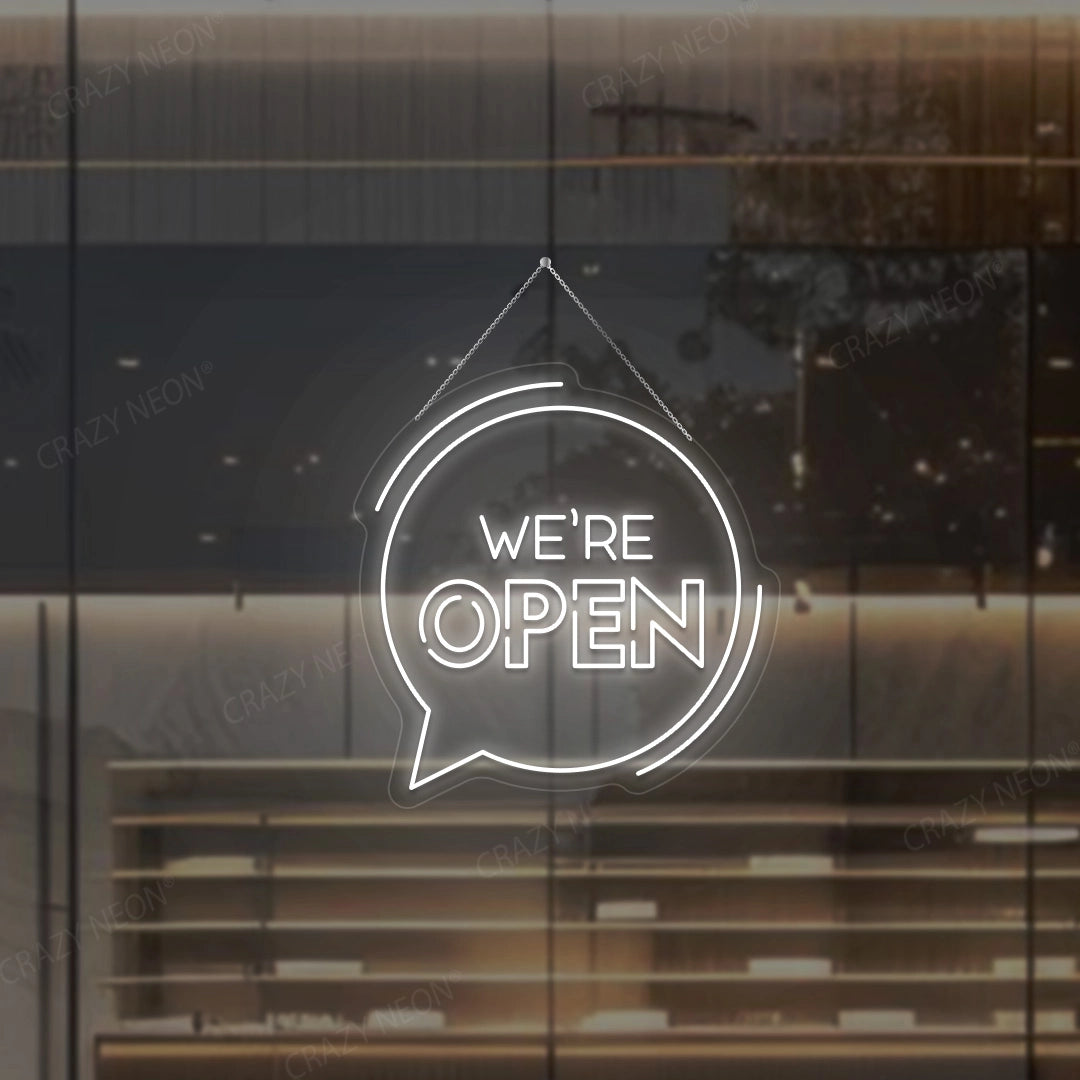 We're Open With Message Icon Sign | white