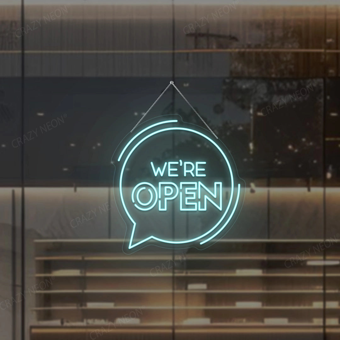 We're Open With Message Icon Sign | Iceblue