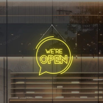 We're Open With Message Icon Sign | yellow