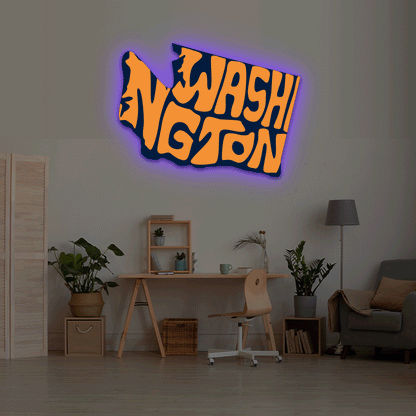 Washington map backlit metal wall art vinyl print with RGB color changing LED backlight