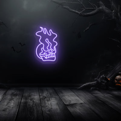 Skull Eyes On Fire Neon Sign | Purple