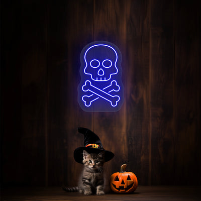 Skull With Bones Neon Sign | Blue
