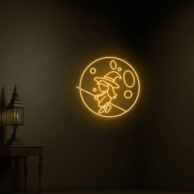 Baby Witch Flying Neon Sign | Orange