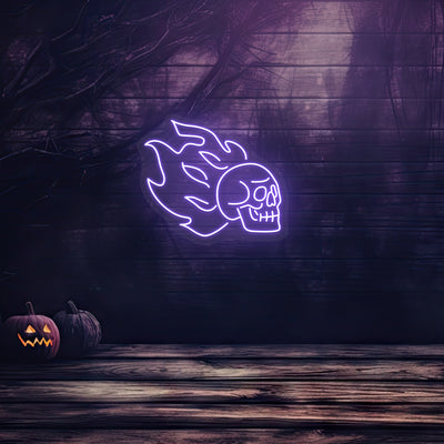 Skull On Fire Neon Sign | Purple