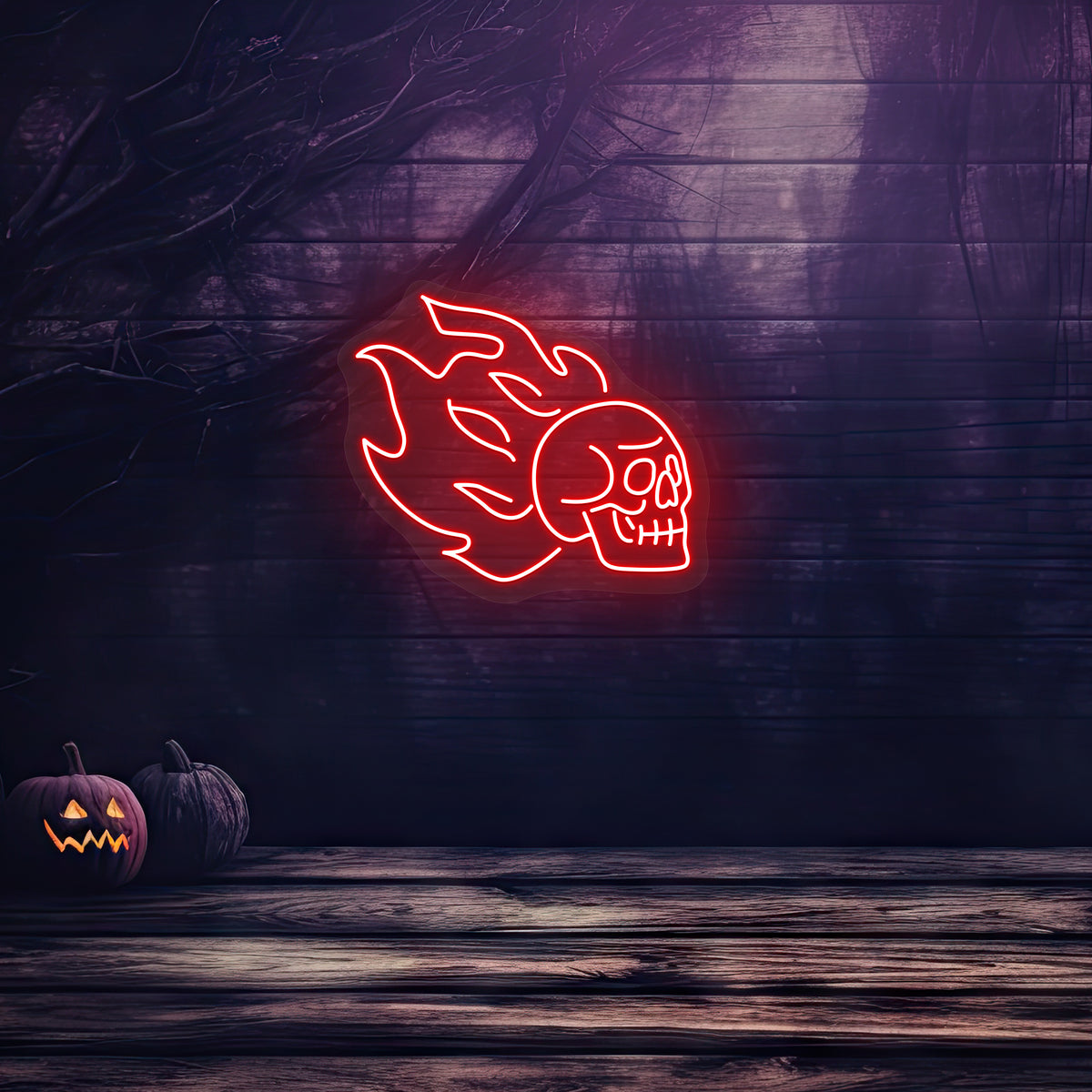 Skull On Fire Neon Sign