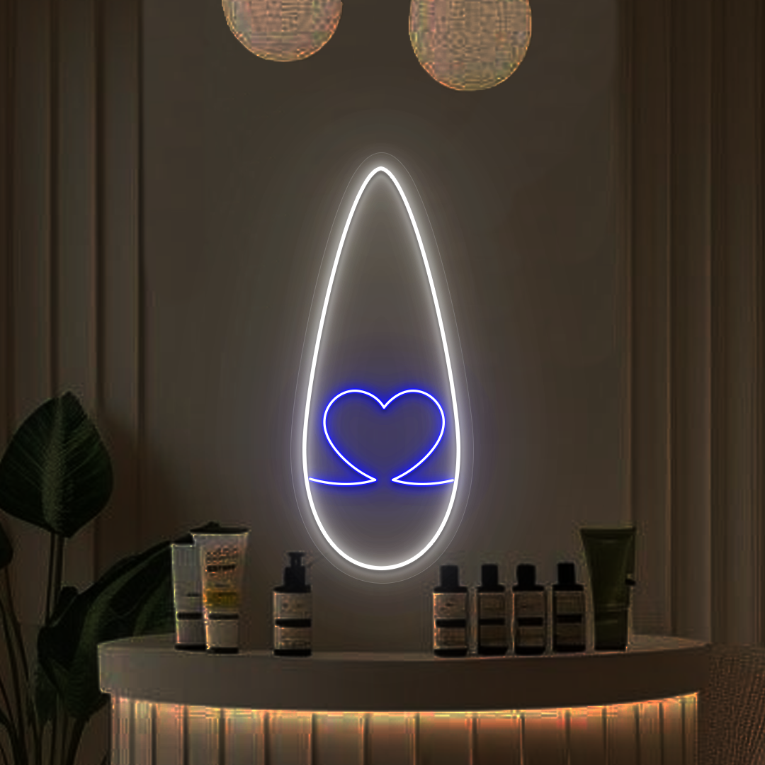 Heart Tips Nail Neon Sign Blue color