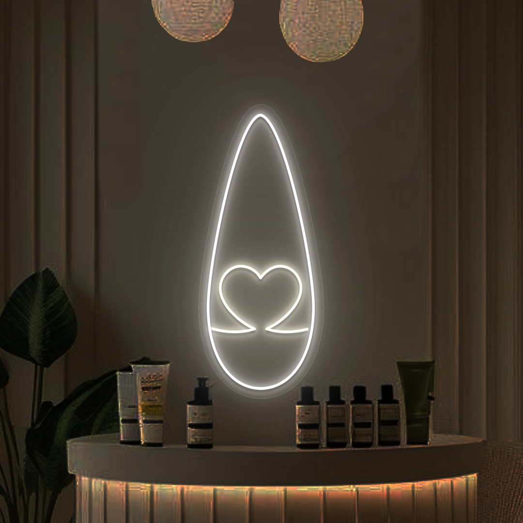 Heart Tips Nail Neon Sign in White color