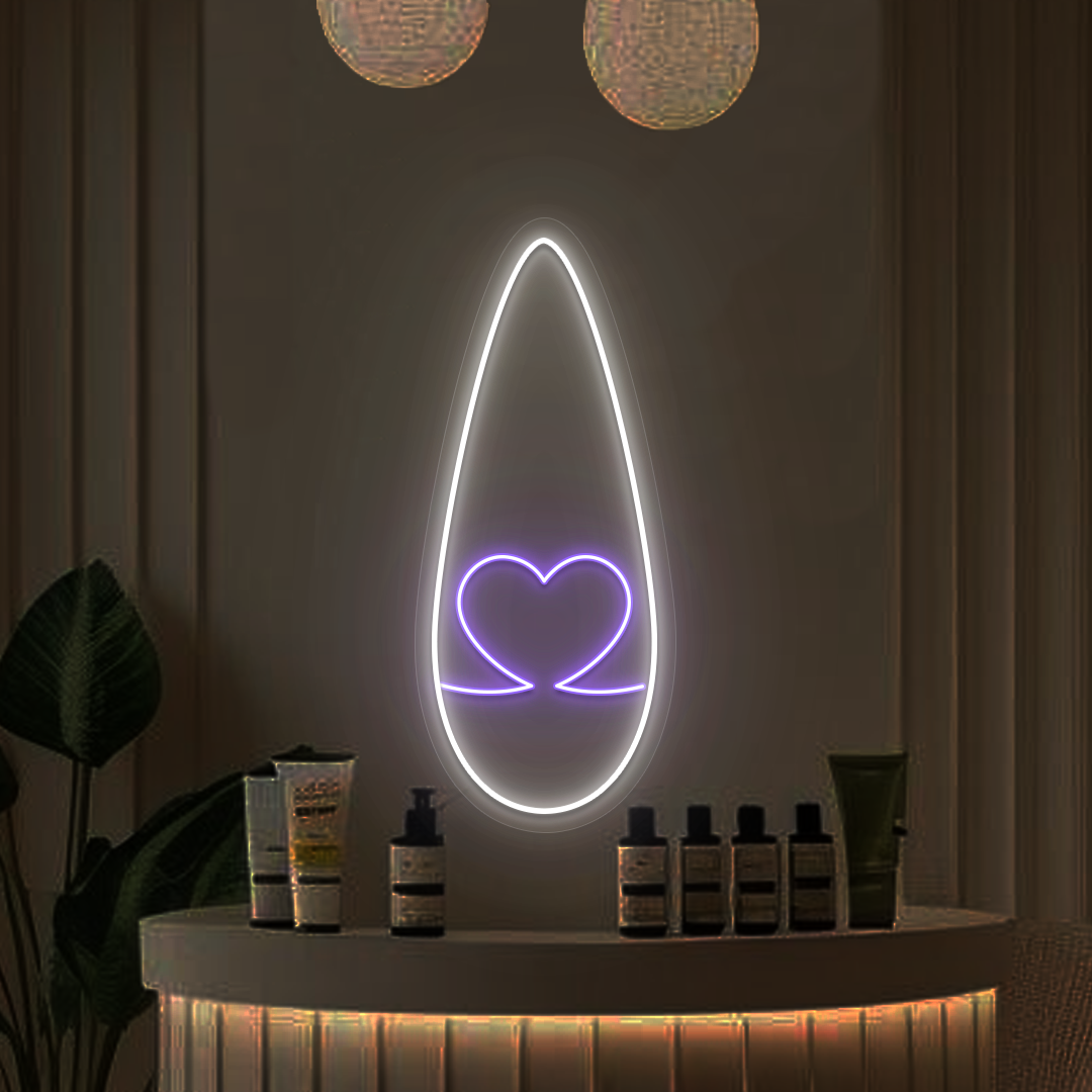 Heart Tips Nail Neon Sign in purple color