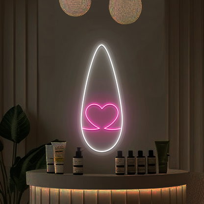 Heart Tips Nail Neon Sign in Pink color