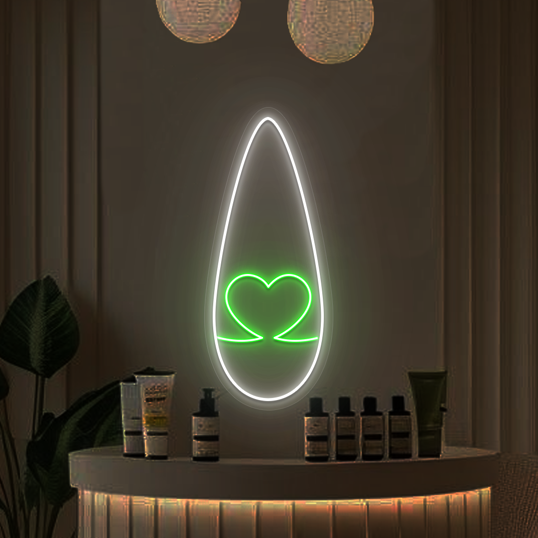 Heart Tips Nail Neon Sign in green color