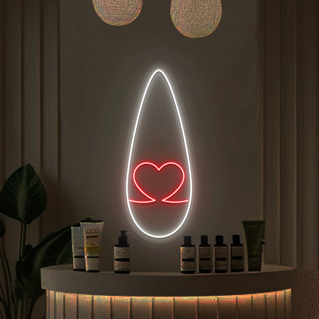 Heart Tips Nail Neon Sign in Red color