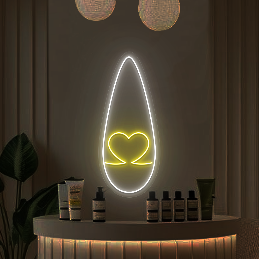Heart Tips Nail Neon Sign in yellow color