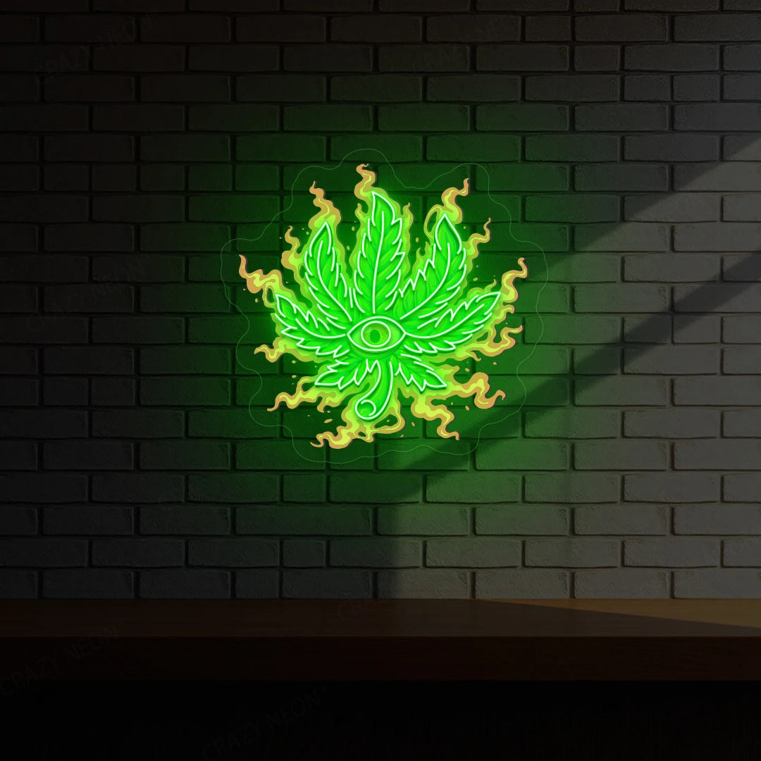 Trippy Weed Leaf Neon Artwork | Green