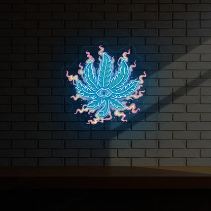 Trippy Weed Leaf Neon Artwork | Iceblue